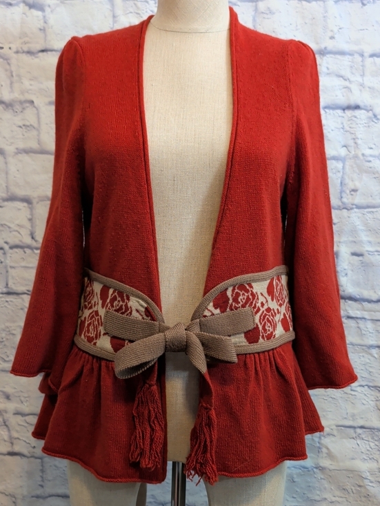 Moth Sweaters - Anthropologie Moth Rose Open Cardigan w/ Bow Waist Detail - Size Large